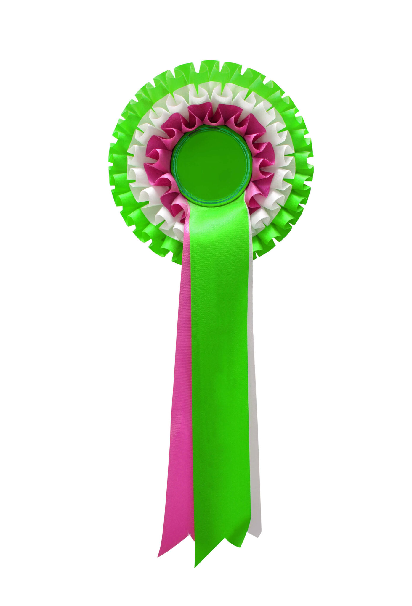 Pink, green and white rosette on a white background - HQ Pony Magazine